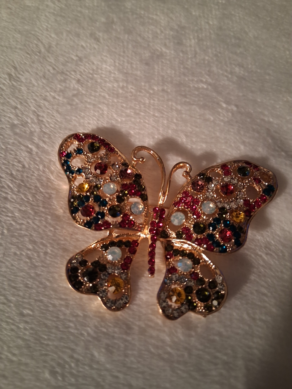 Gold-Tone Multicolor Crystal Butterfly Brooch - Unbranded